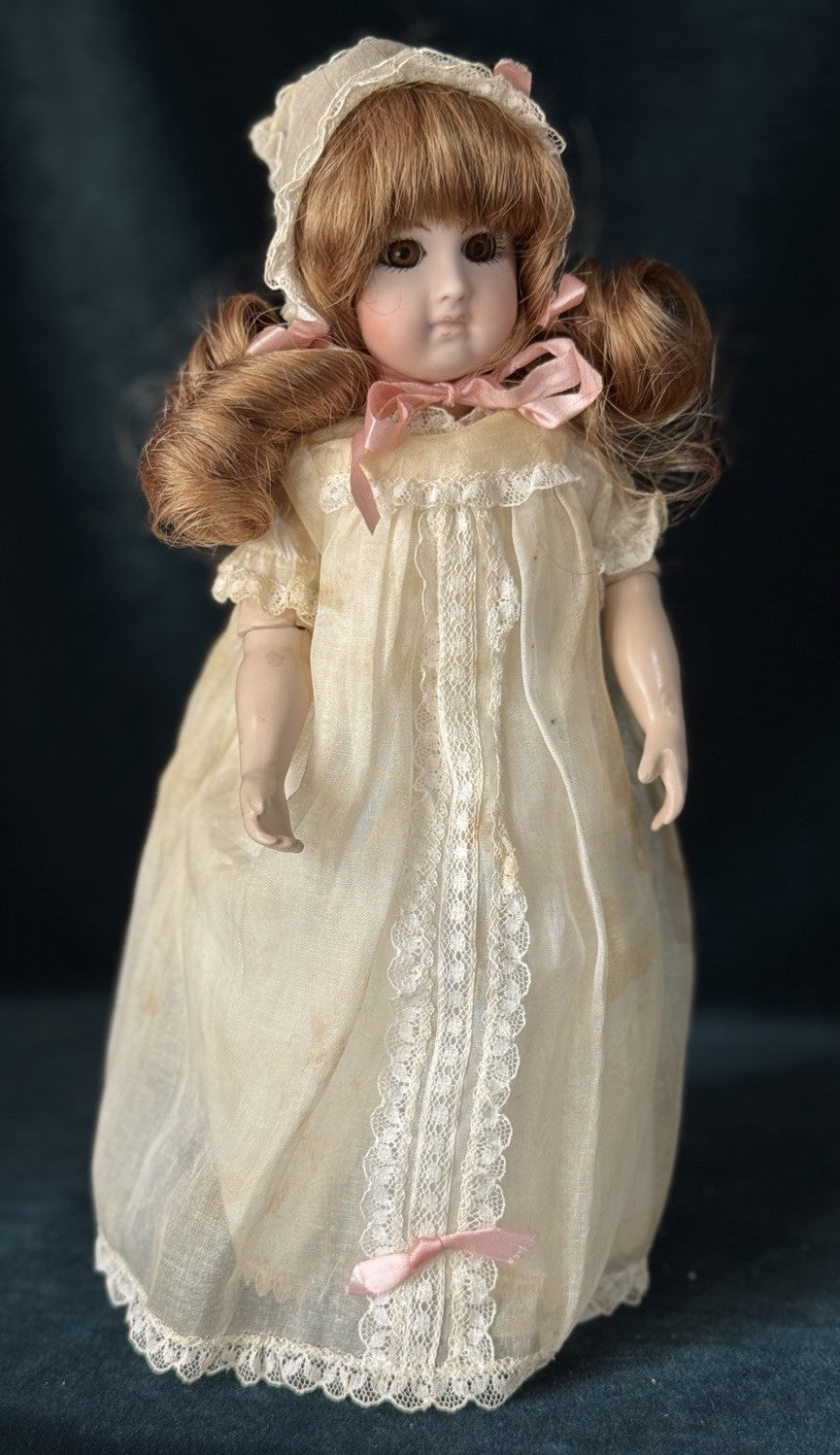 Porcelain/Composition Reproduction of Antique French Jumeau Bleuette 11” Doll