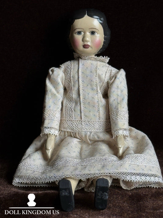Collectible Handcarved 6.5" Wooden Hitty Girl Doll By Artist Gail Wilson