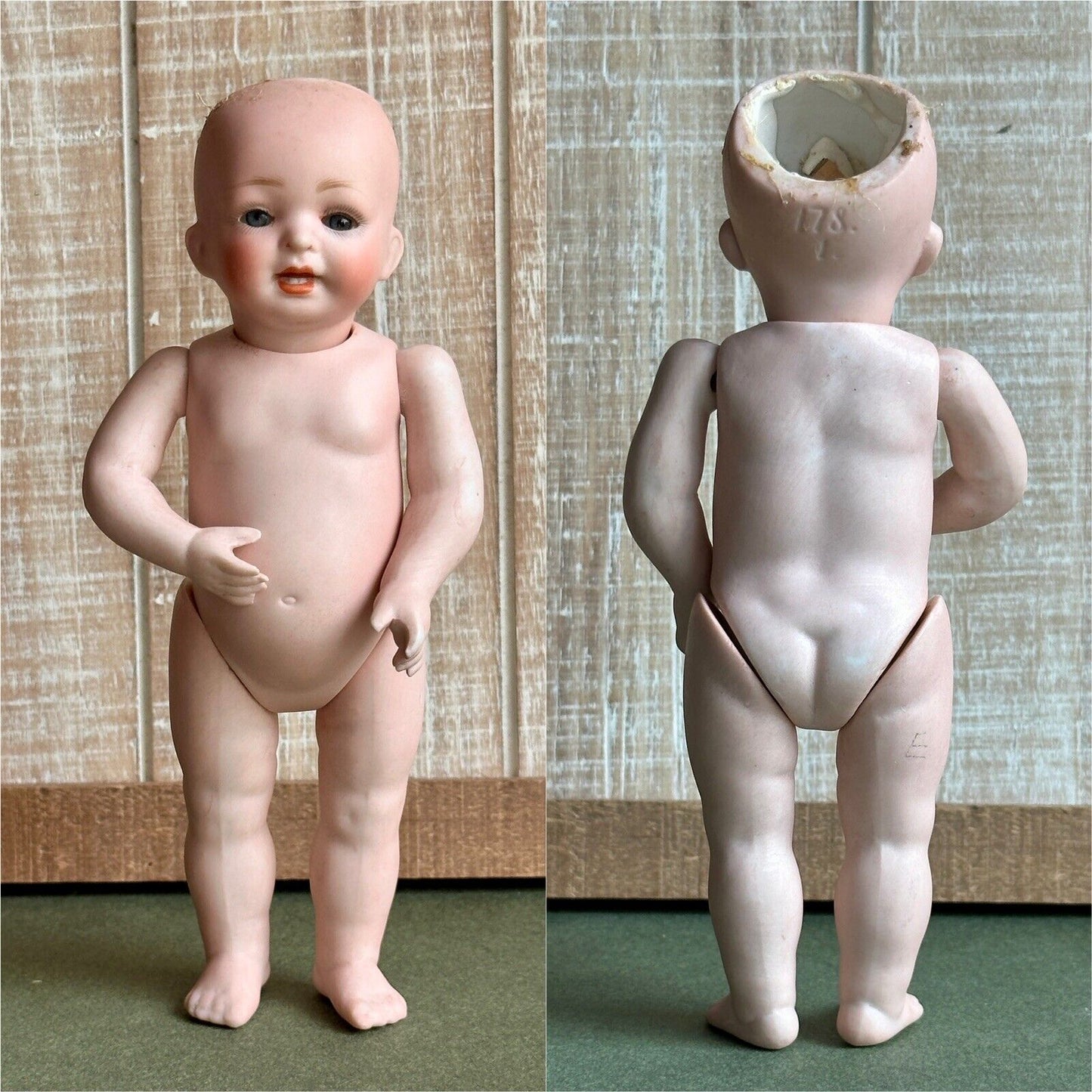 Rare Antique German All Bisque 6.75" Kestner 178 Miniature Toddler Doll + Extras
