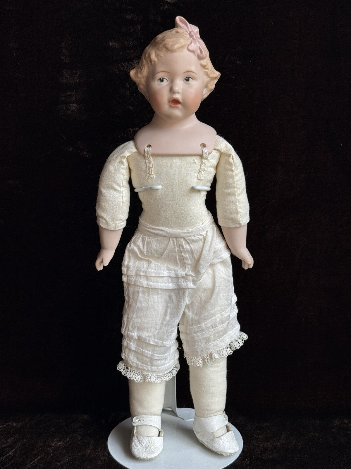 Porcelain 13.5” Repro of Antique Gebruder Heubach 7851 Character Girl Doll