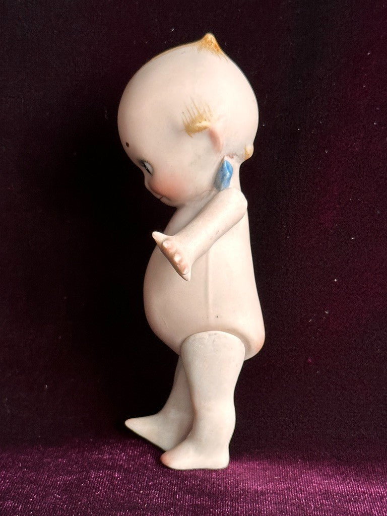 Rare Antique Rose O’Neill All-Bisque 5.125” Kewpie Doll  Blue Wings Jointed Legs