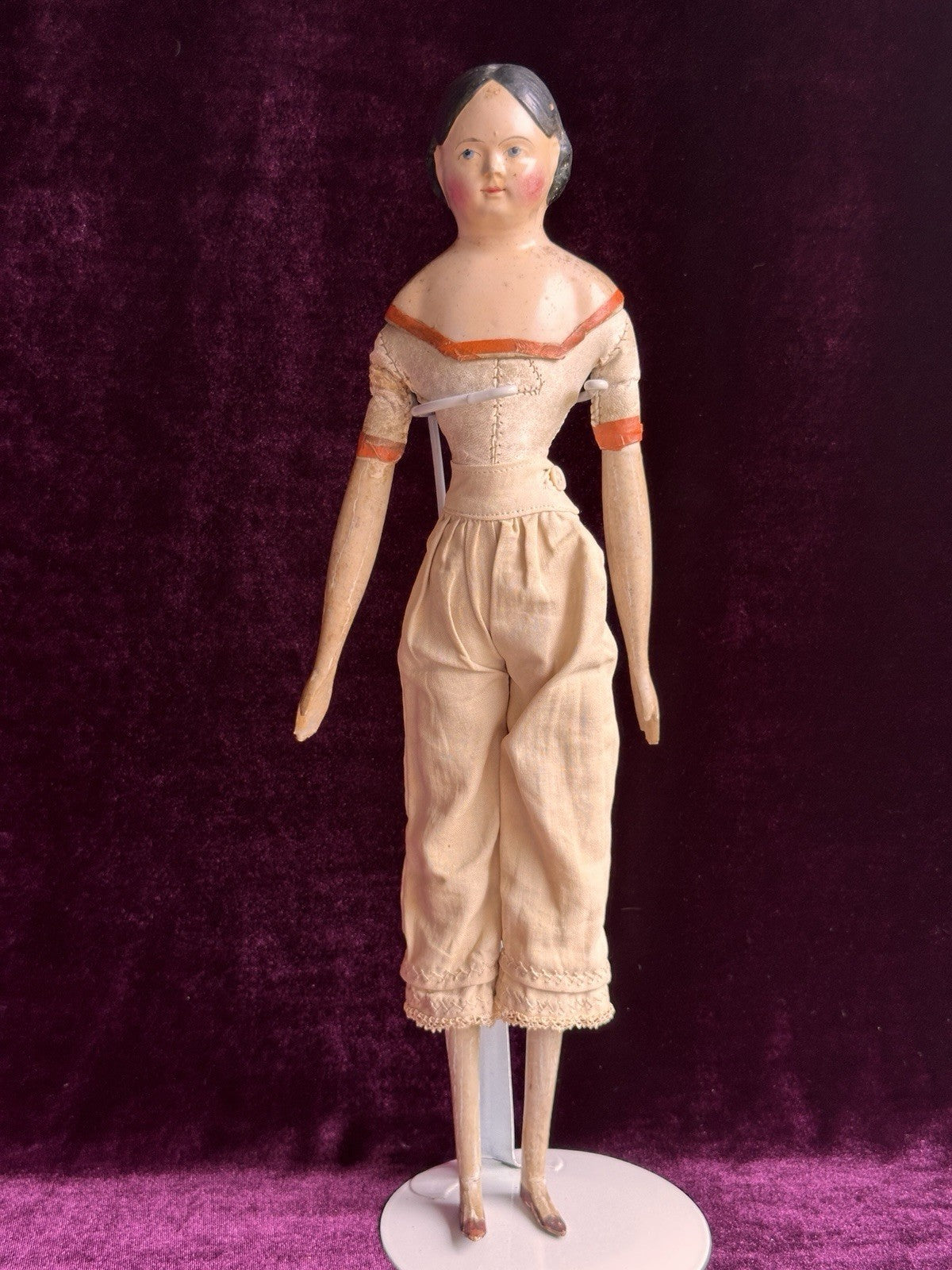 Large Antique German 15.5” Papier Mache Milliner’s Model Covered Wagon Doll
