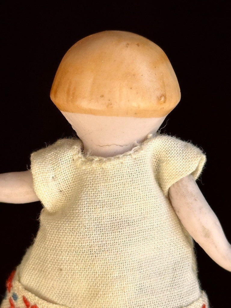Antique German 2.75” Hertwig Dollhouse All Bisque Googly Eyes Miniature Doll