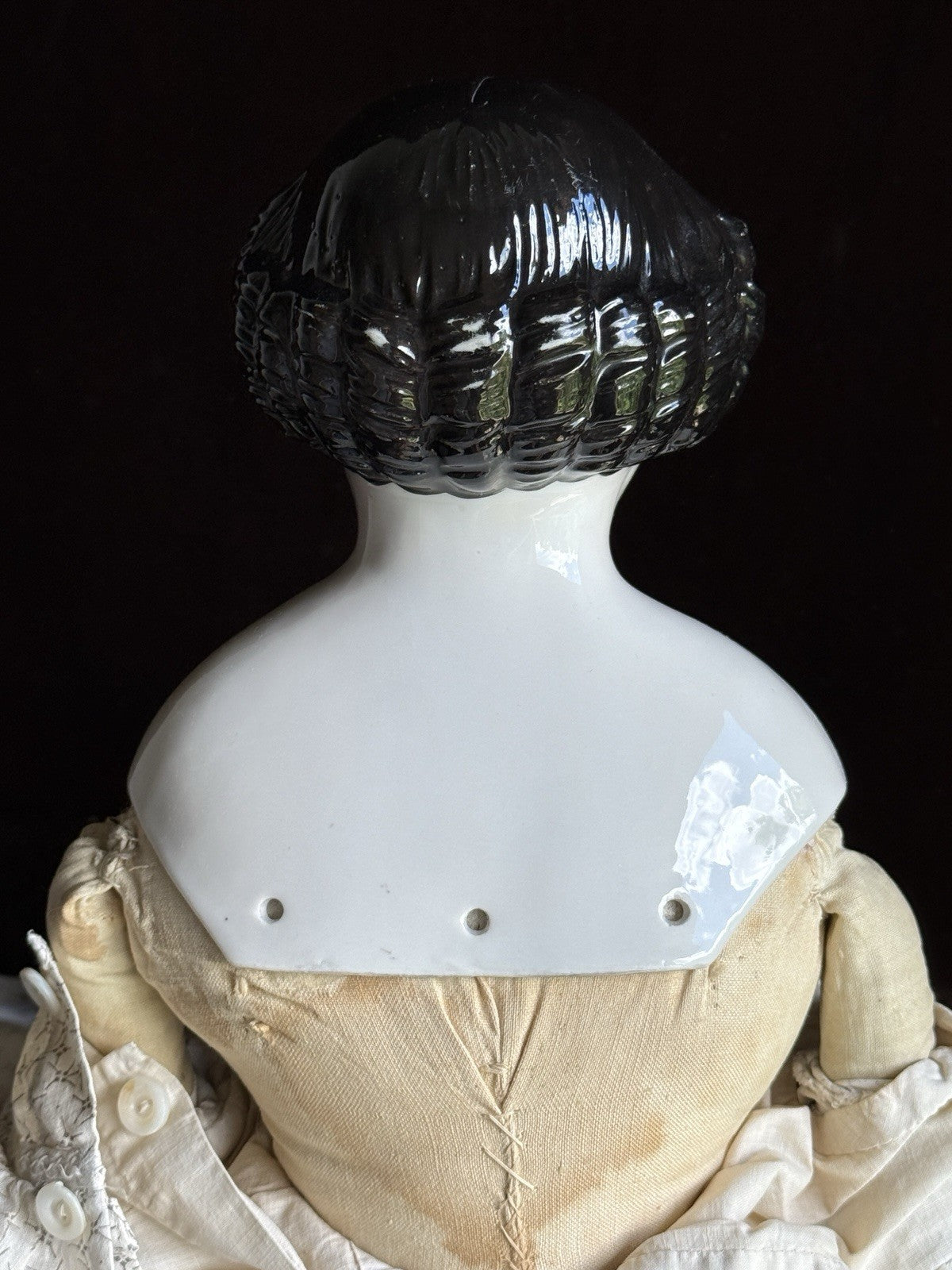 Large Antique German 25” Flat Top Highbrow China Shoulder Head Doll