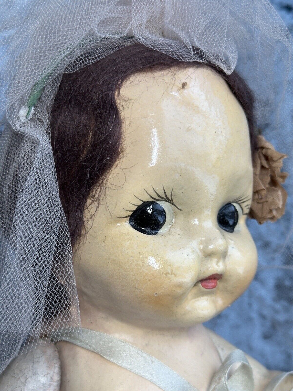 Antique American 17.5” Composition Carnival Prize Bride Doll