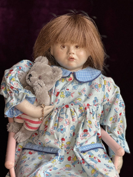 Very Rare OOAK 16” French Artist Malou Ancelin Leather Handmade Signed Doll