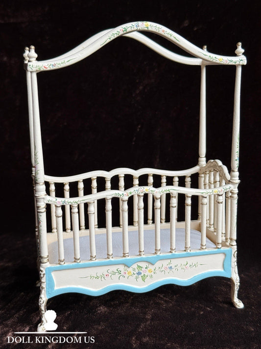 JiaYi Miniature Dollhouse Canopy Bed Hand Painted Floral 1:12 Scale 6” Tall