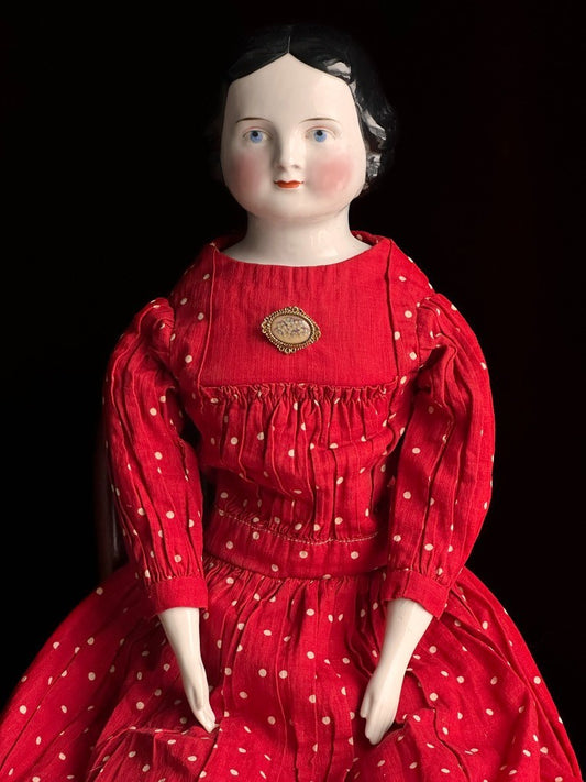 Large Antique German 27” Flat Top Highbrow China Shoulder Head Doll