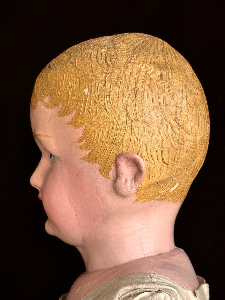 Huge Antique American Martha Chase 28" Oil Painted Cloth Toddler Doll