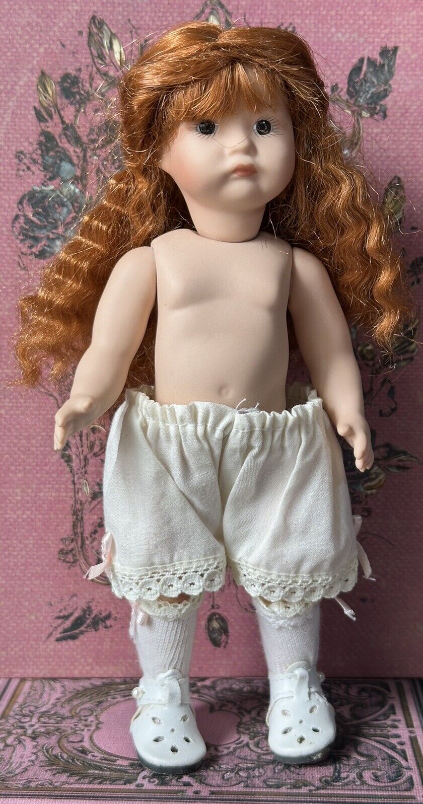 Collectible Reproduction of Antique Mignonette Pouty Face Porcelain 8” Doll