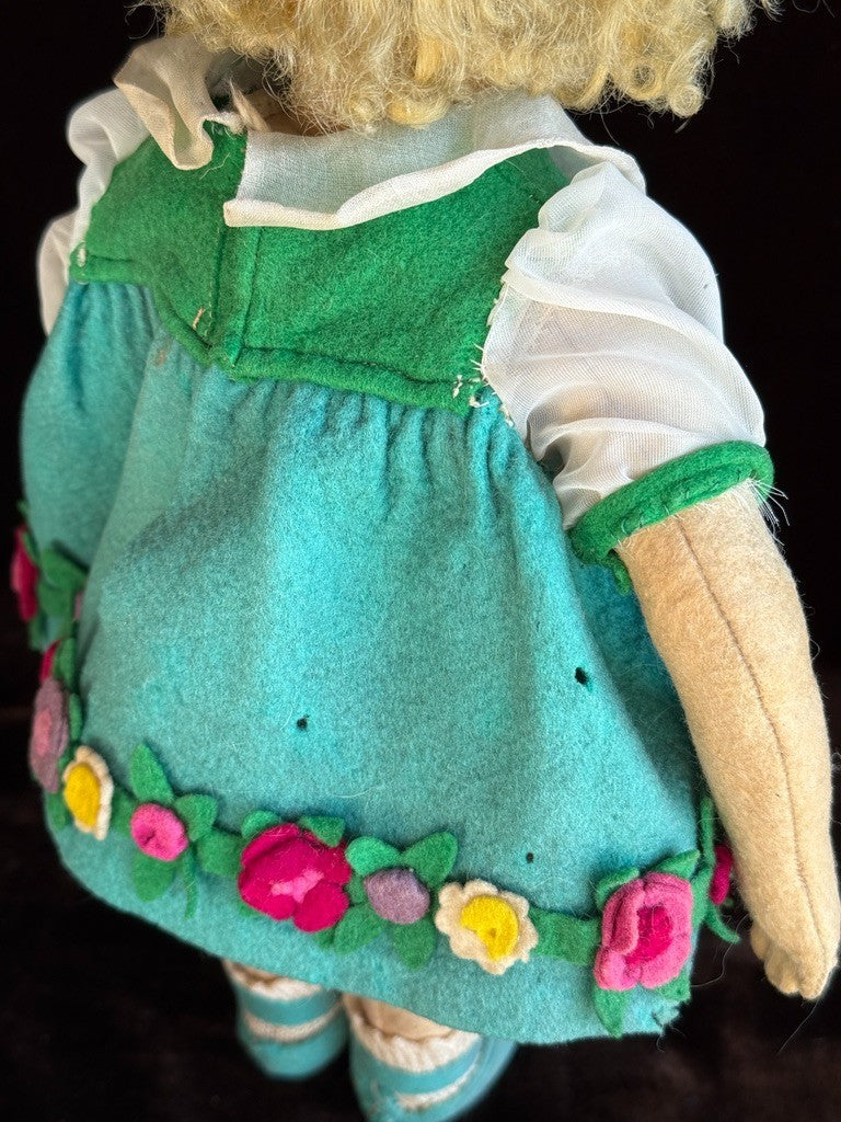 Vintage Italian 13” Lenci 70 (?) Felt Cloth Character Girl Doll