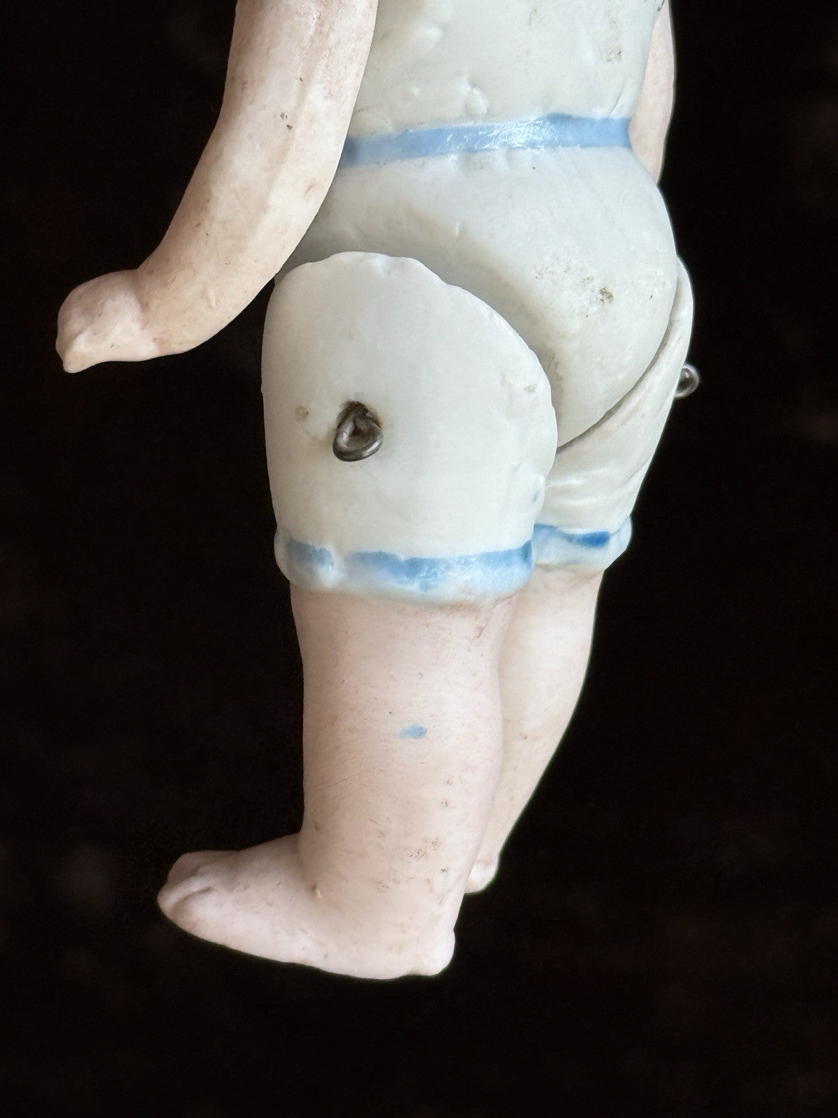 Antique German 4” All Bisque Miniature Dollhouse Doll Molded Outfit