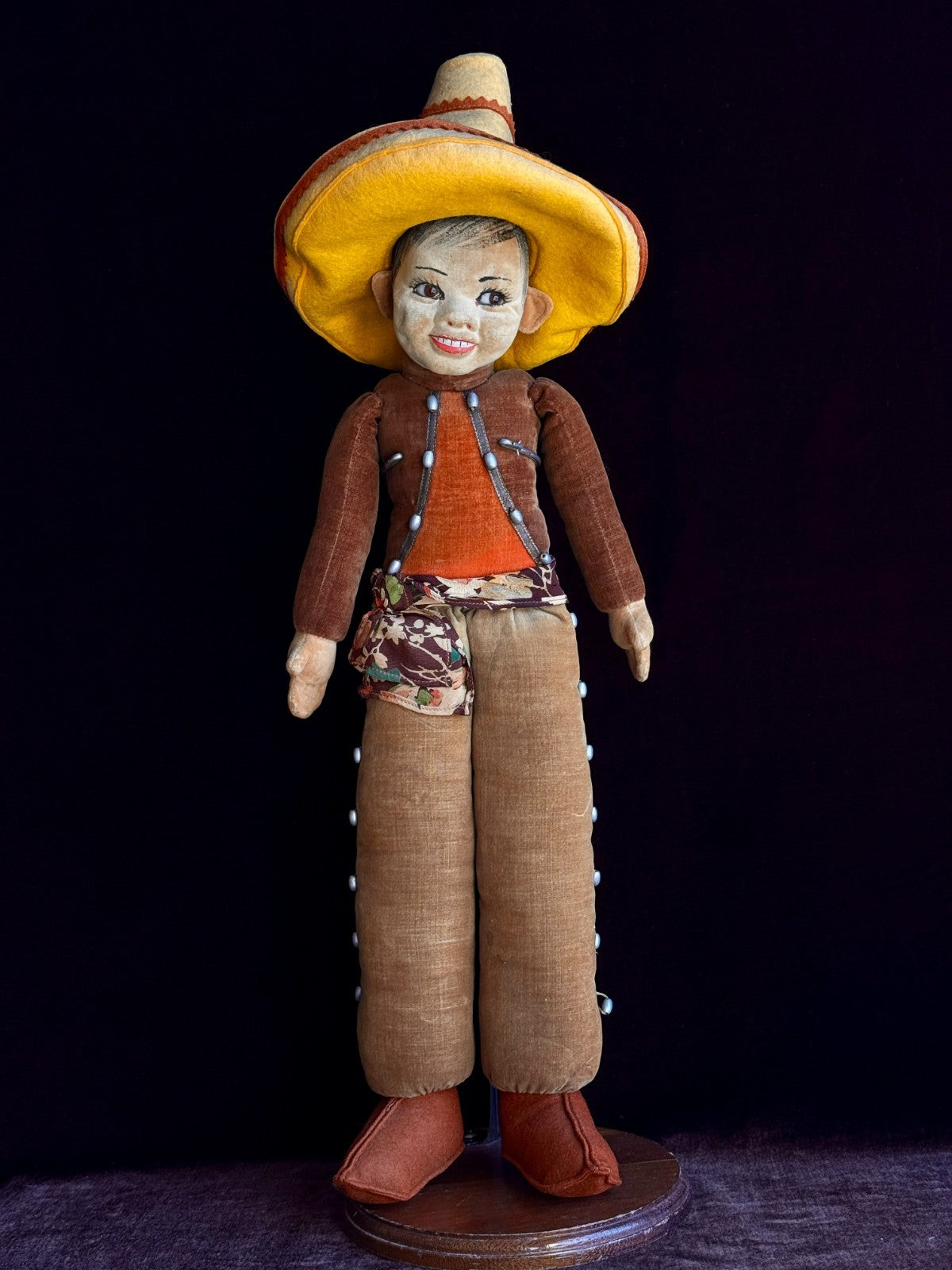 Vintage English 18"-21" Norah Wellings Panchito Mexican Boy Doll Glass Eyes