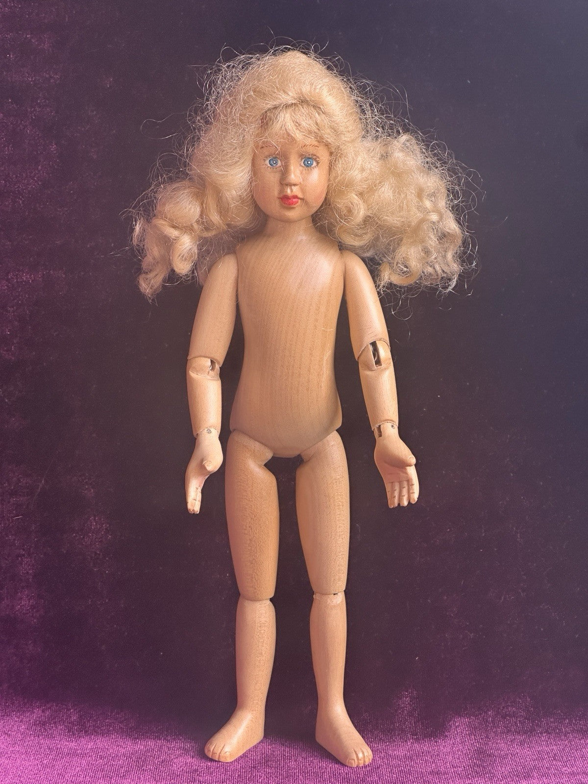 Robert Raikes Miniature 8.5” Wood Hand Carved Jointed Doll