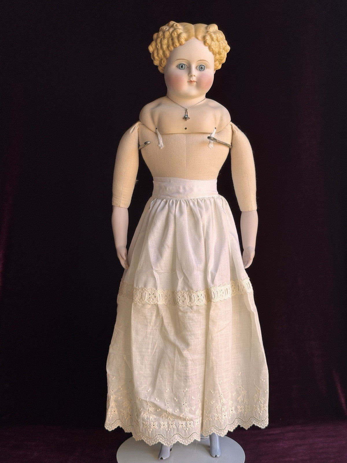 Large Antique German 26” ABG (?) Bisque Parian China Fashion Doll w/ Glass Eyes