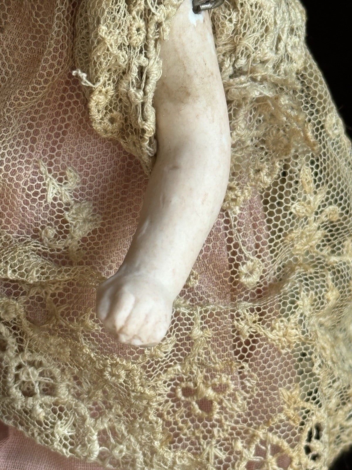 Antique German 7" Hertwig All Bisque Molded Hat Girl Doll