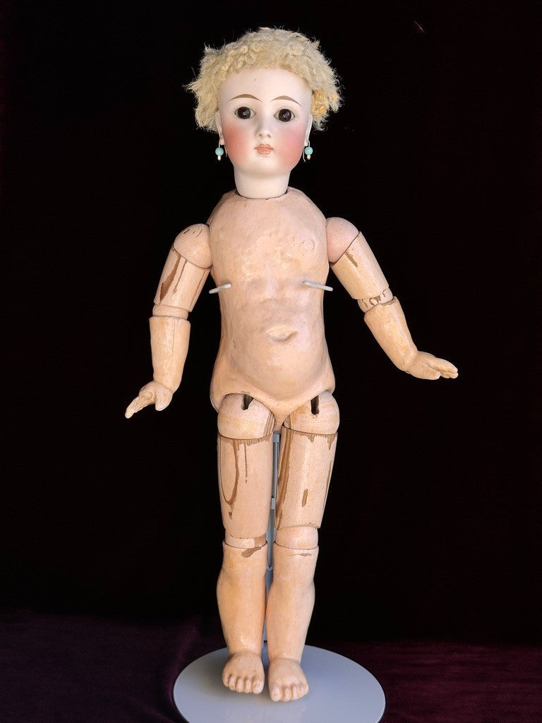 Antique German 20.5” Sonnenberg 117 Belton Type Closed Mouth Bisque Head Doll