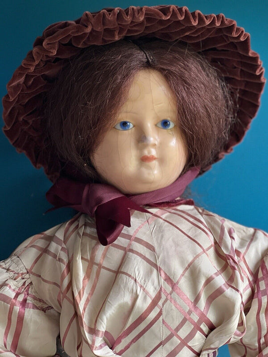 Large Antique German 30” Wax Over Papier Mache Doll