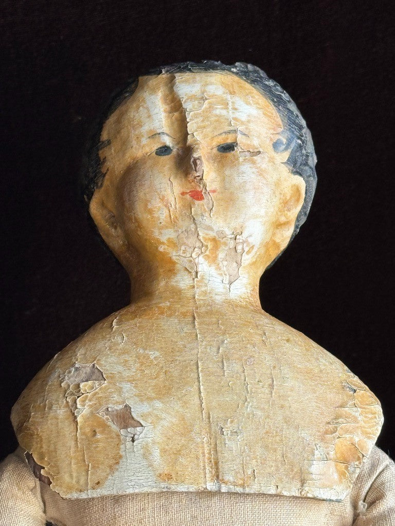 Early Antique English / German (?) Primitive 15" Carved Wooden Doll