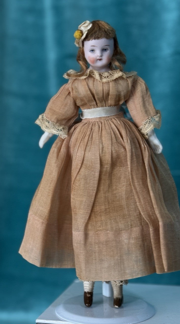Antique German Bisque Cloth Miniature Dollhouse 9” Doll