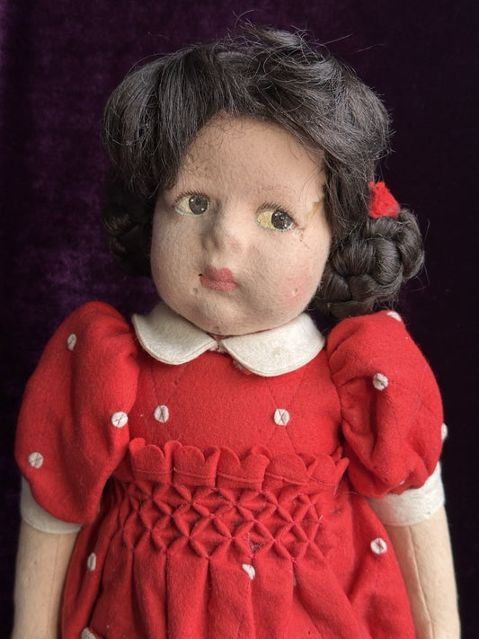 Vintage 19” Italian 1980’s Lenci Brunilde Felt Cloth Doll