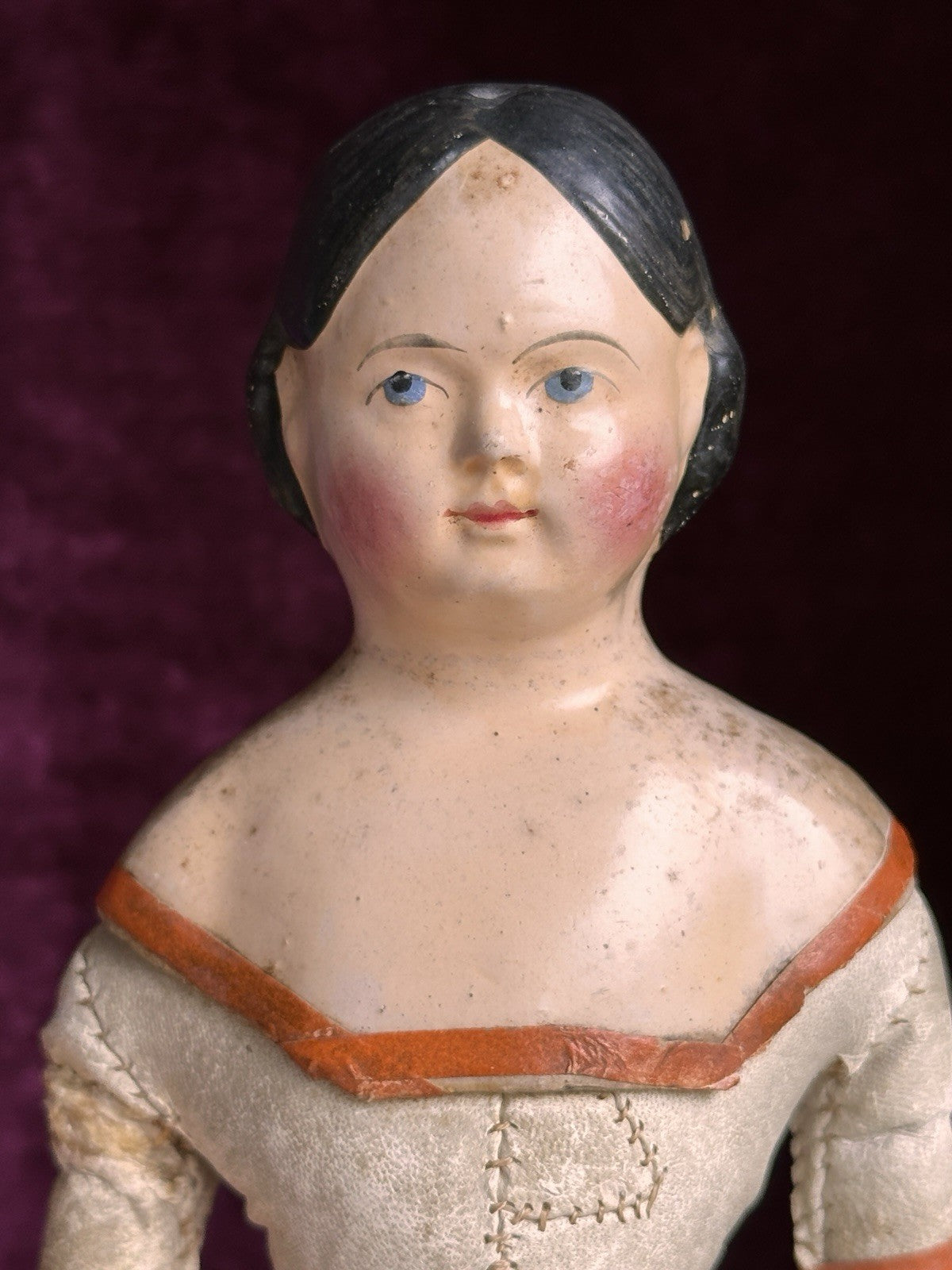 Large Antique German 15.5” Papier Mache Milliner’s Model Covered Wagon Doll