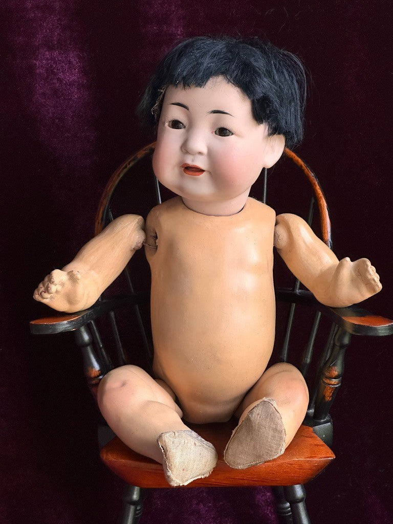 Antique German JDK Kestner 243 Asian Oriental Bisque Baby Doll Composition Body