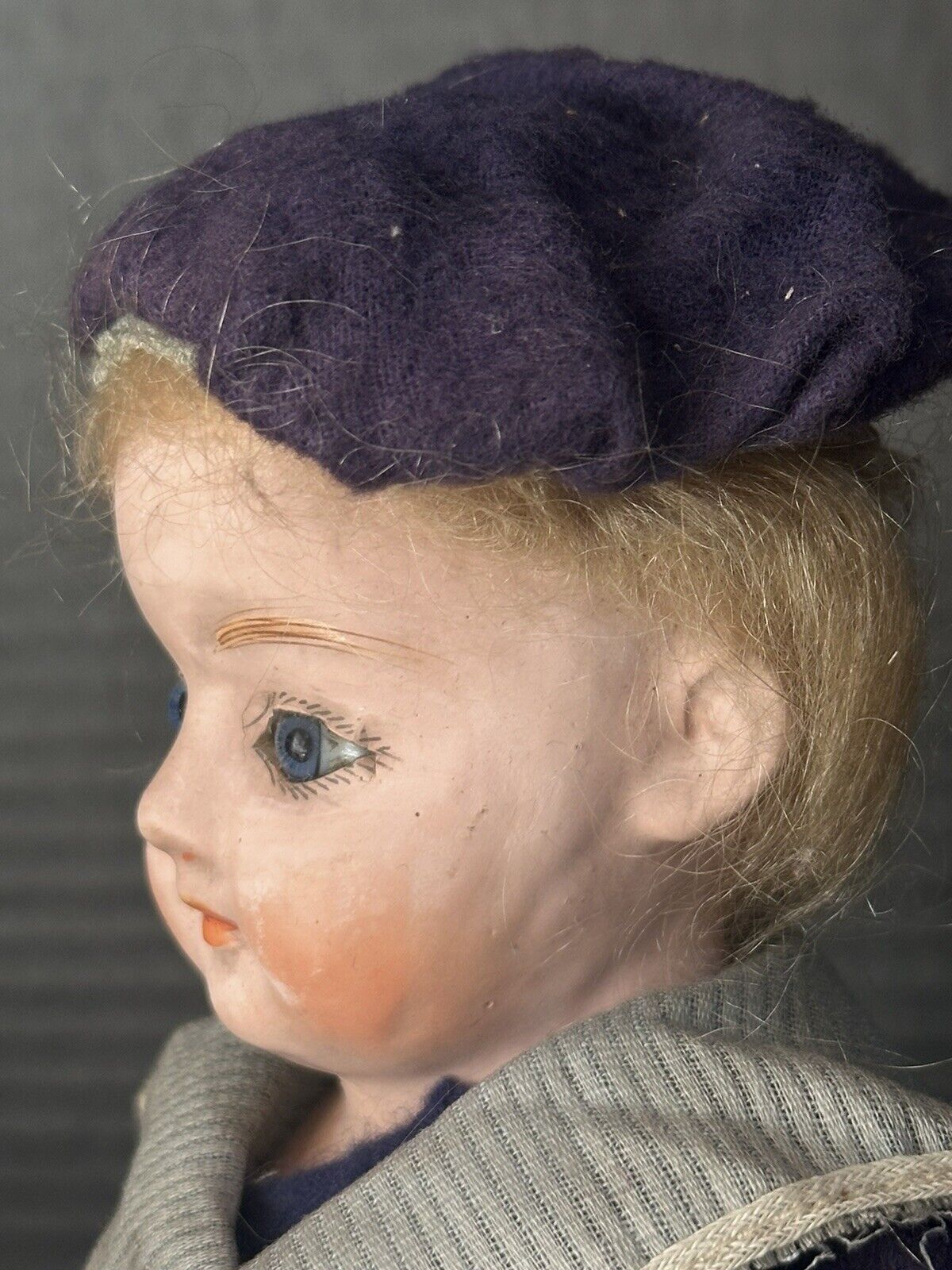 Antique German Papier Mache 13” Doll with Glass Eyes