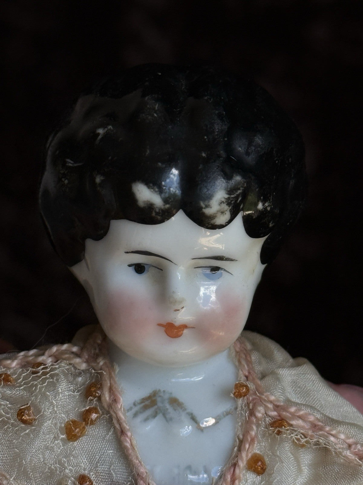 Antique German Cabinet Size 7.875” Hertwig Pet Name Alphabet Body China Doll