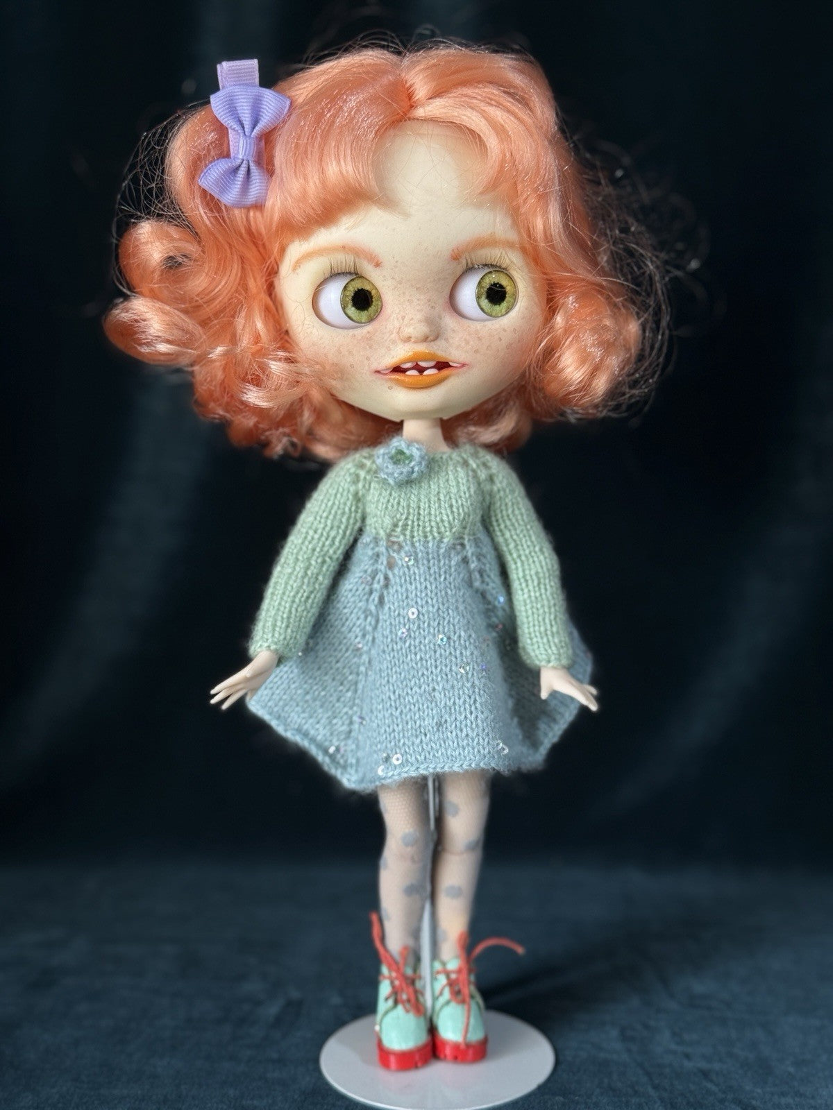 OOAK Custom Blythe 11” Artist BJD Doll In Green/blue Dress