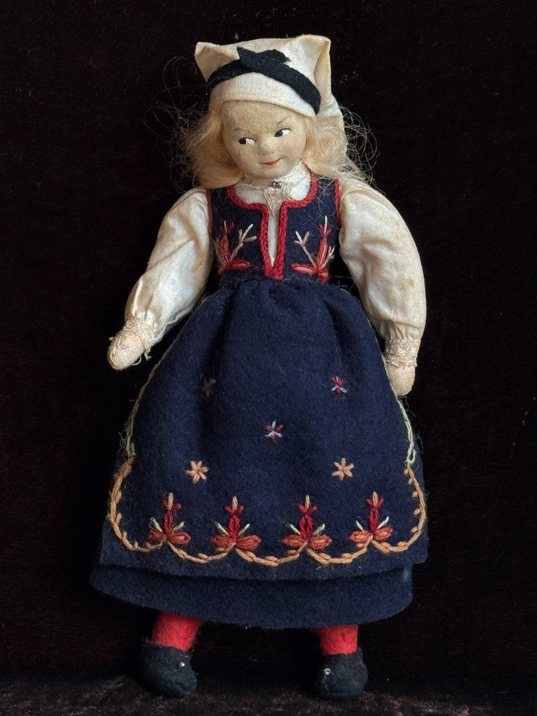 Lot of 2 Vintage Norwegian Ronnaug Petterssen Celluloid and Felt Dolls