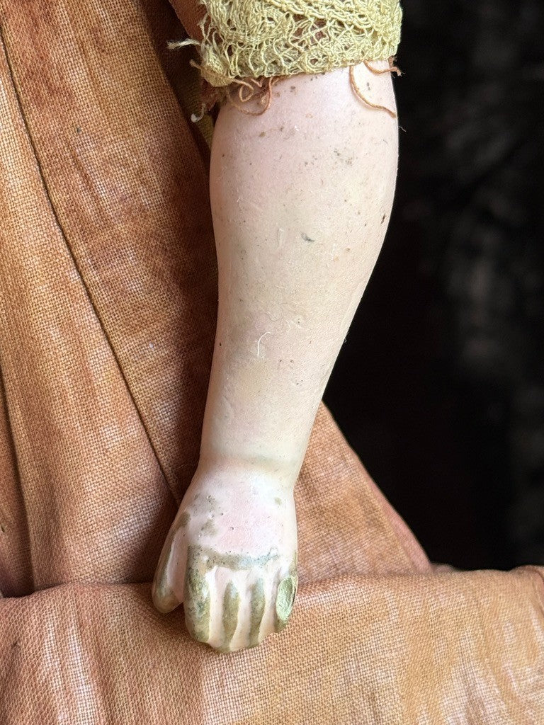 Rare Antique German 17” Mechanical Wax Doll Toy