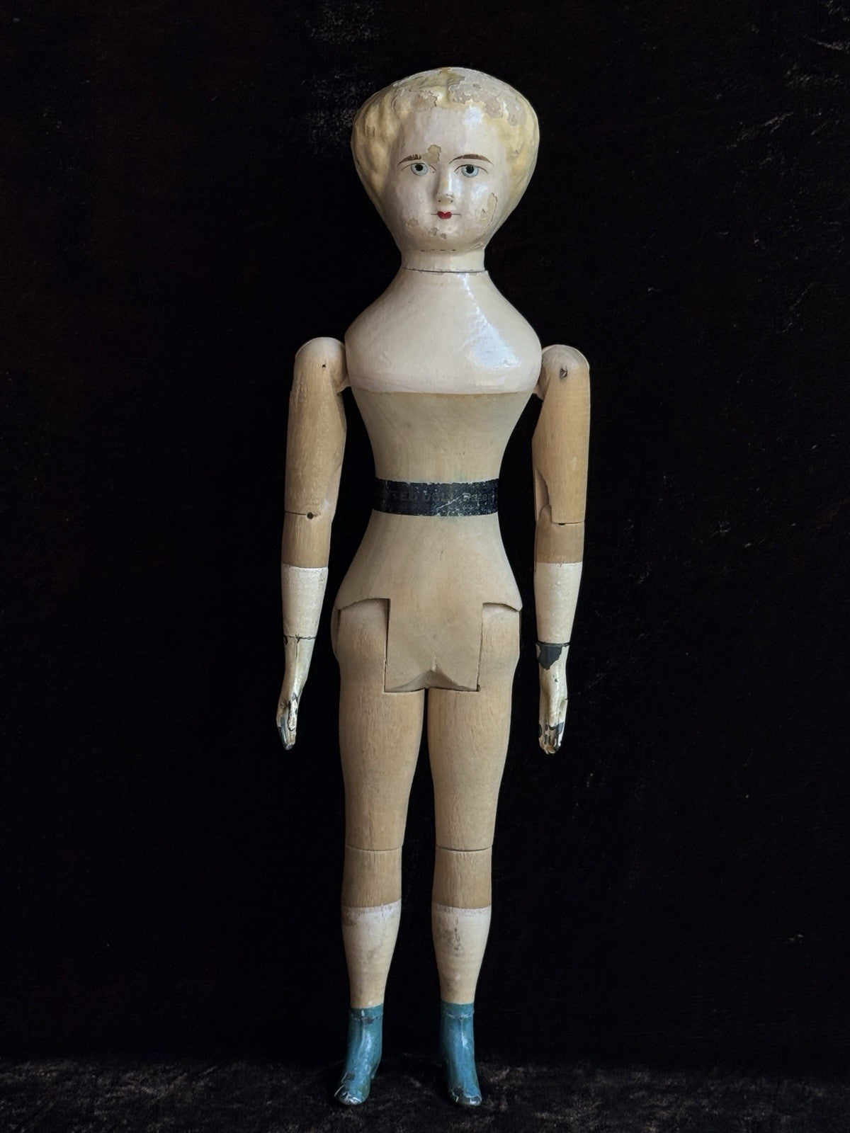 Antique American Mason & Taylor 11.5” Papier Mache Wood Metal Doll