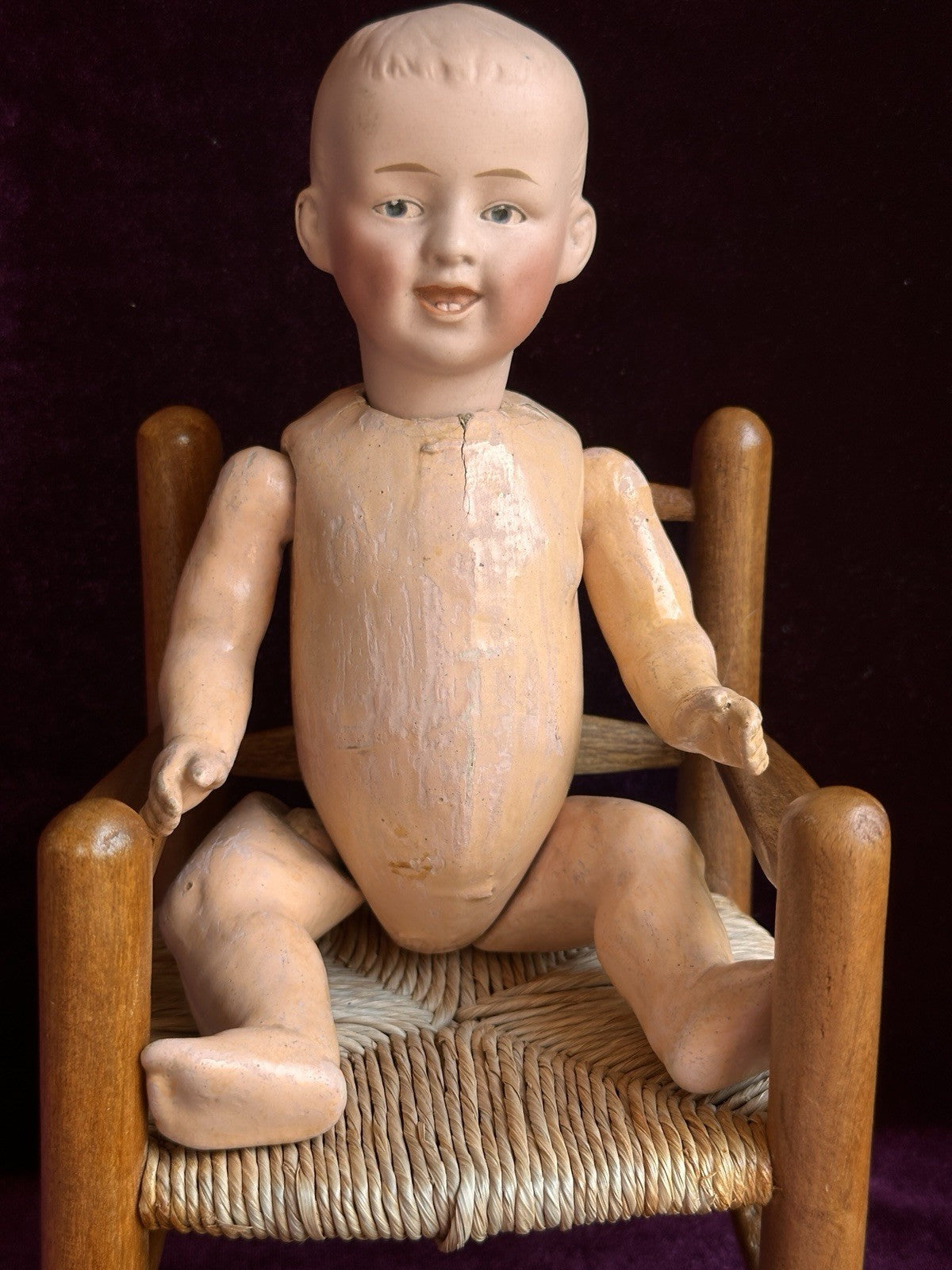 Antique German 11” Gebruder Heubach 7647 Bisque Shoulder Head Character Boy Doll