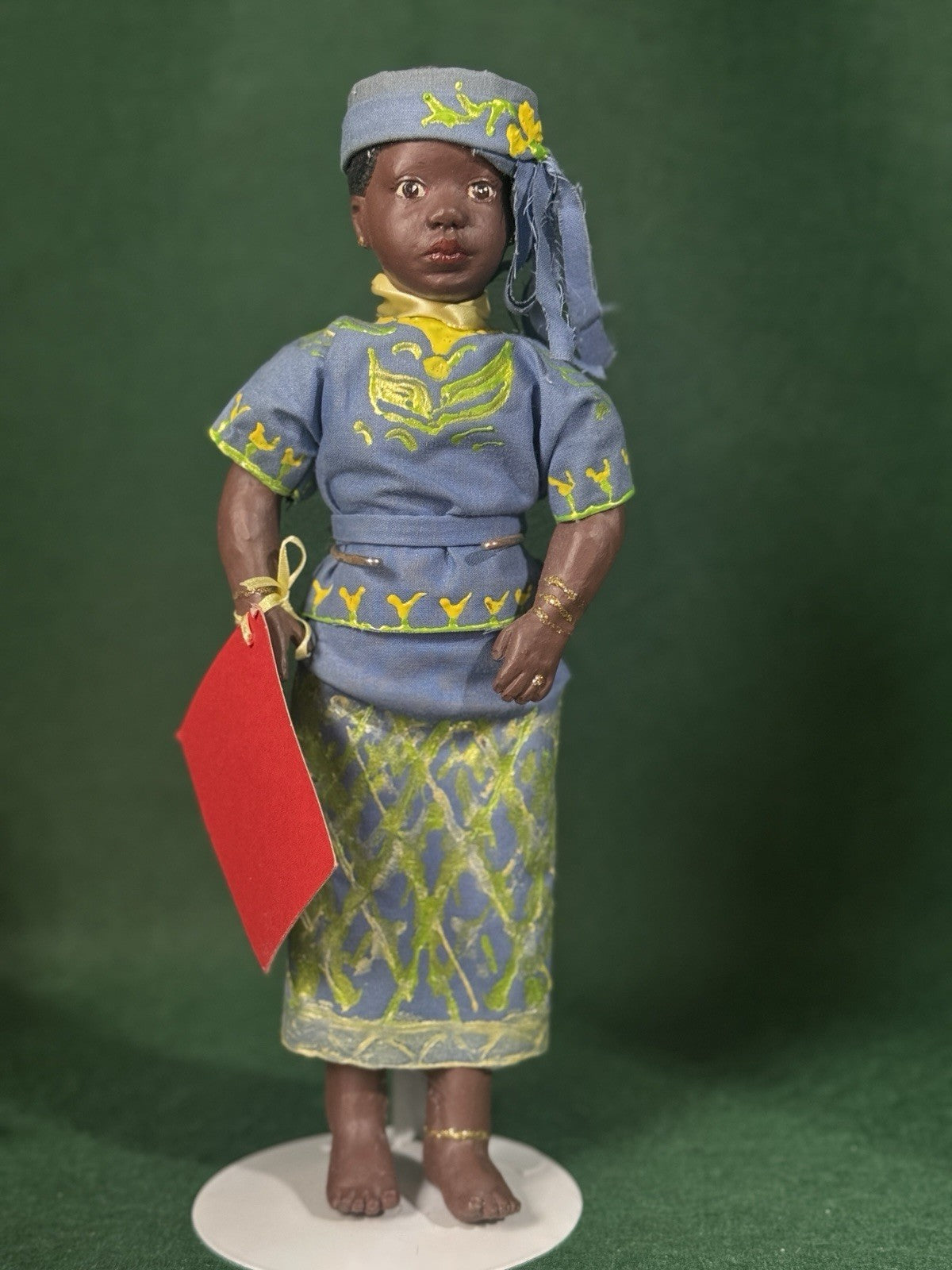 Lot Of 4 Hand painted Wooden/resin Collectible Dolls With Handmade Clothes