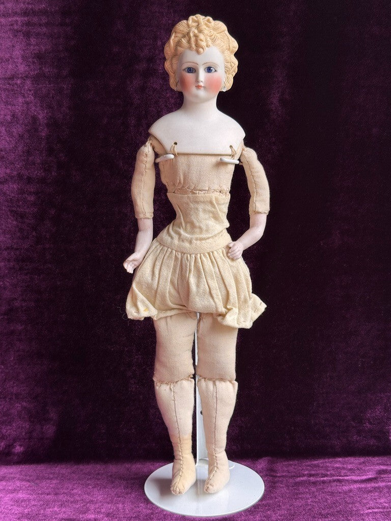 Very Rare 16” Antique German Glass Eyes Parian China Bisque Head Fashion Doll