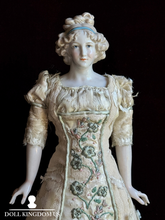 Antique German 14.5” Kister Madame Vignee-LeBrun Porcelain China Head Doll