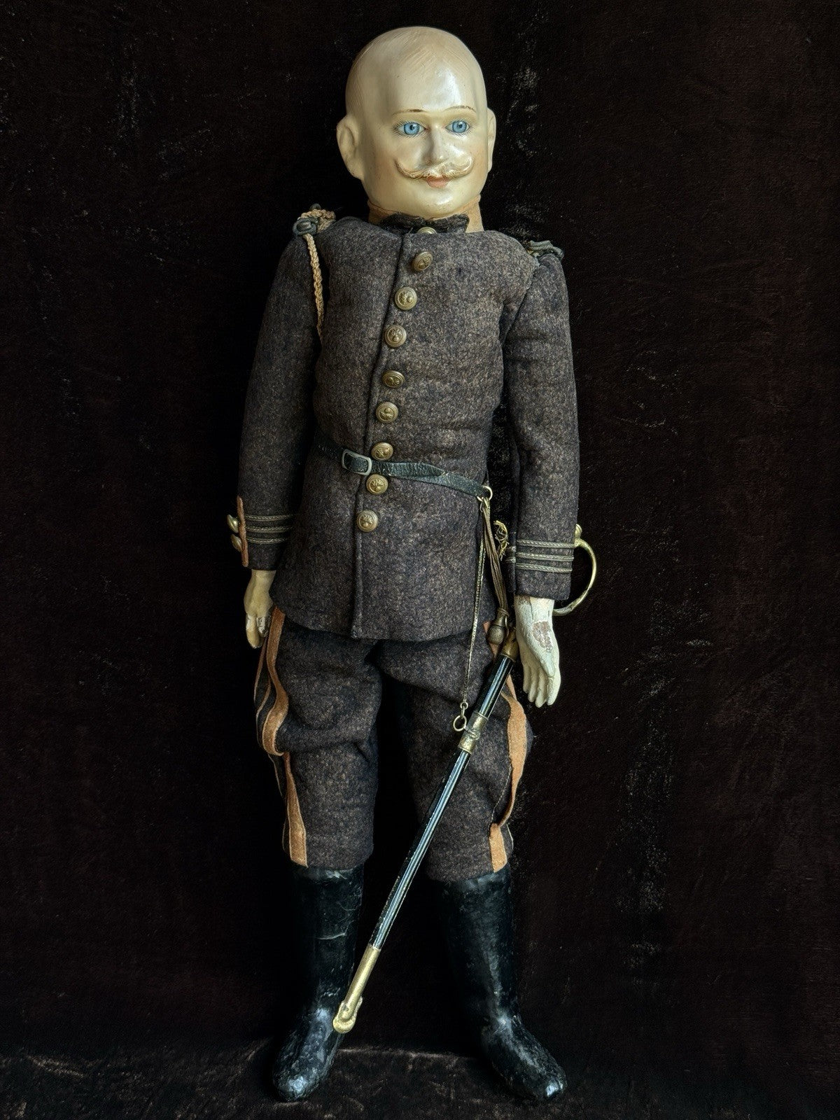 Rare Antique French Soldier 18.5” Papier Mache Composition Character Doll