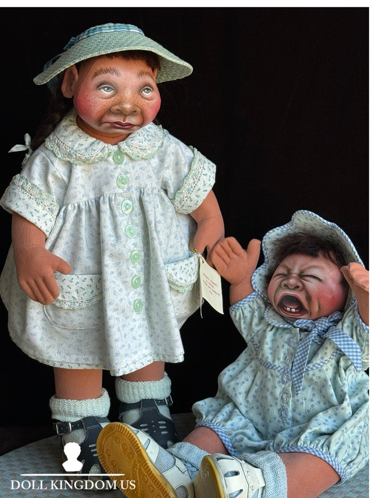 2 OOAK NIADA Artist Donna May Robinson Cloth Oil Painted Sisters Character Dolls