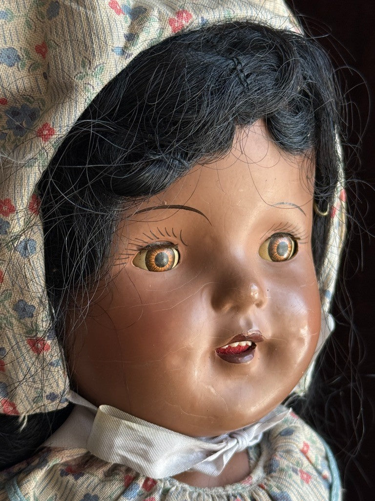Rare Vintage American 18" Lu Jon Composition Dark Complexion Doll with Tag