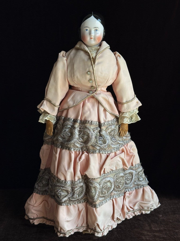 Antique German 20” Covered Wagon China Head Doll