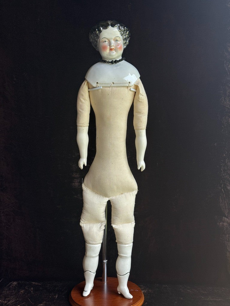 Large Vintage 28” Flat Top Brunette China Head Doll Made in Japan