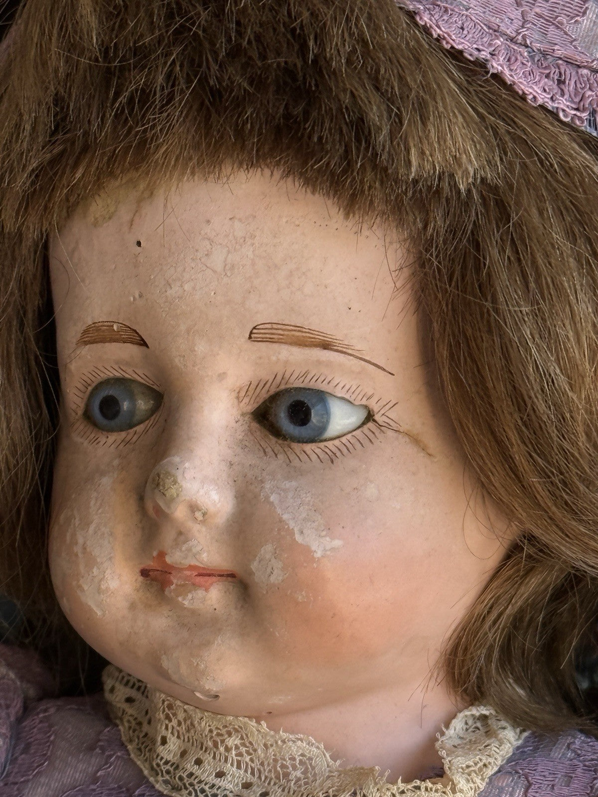 Antique German 18” Papier Mache Leather Body Doll