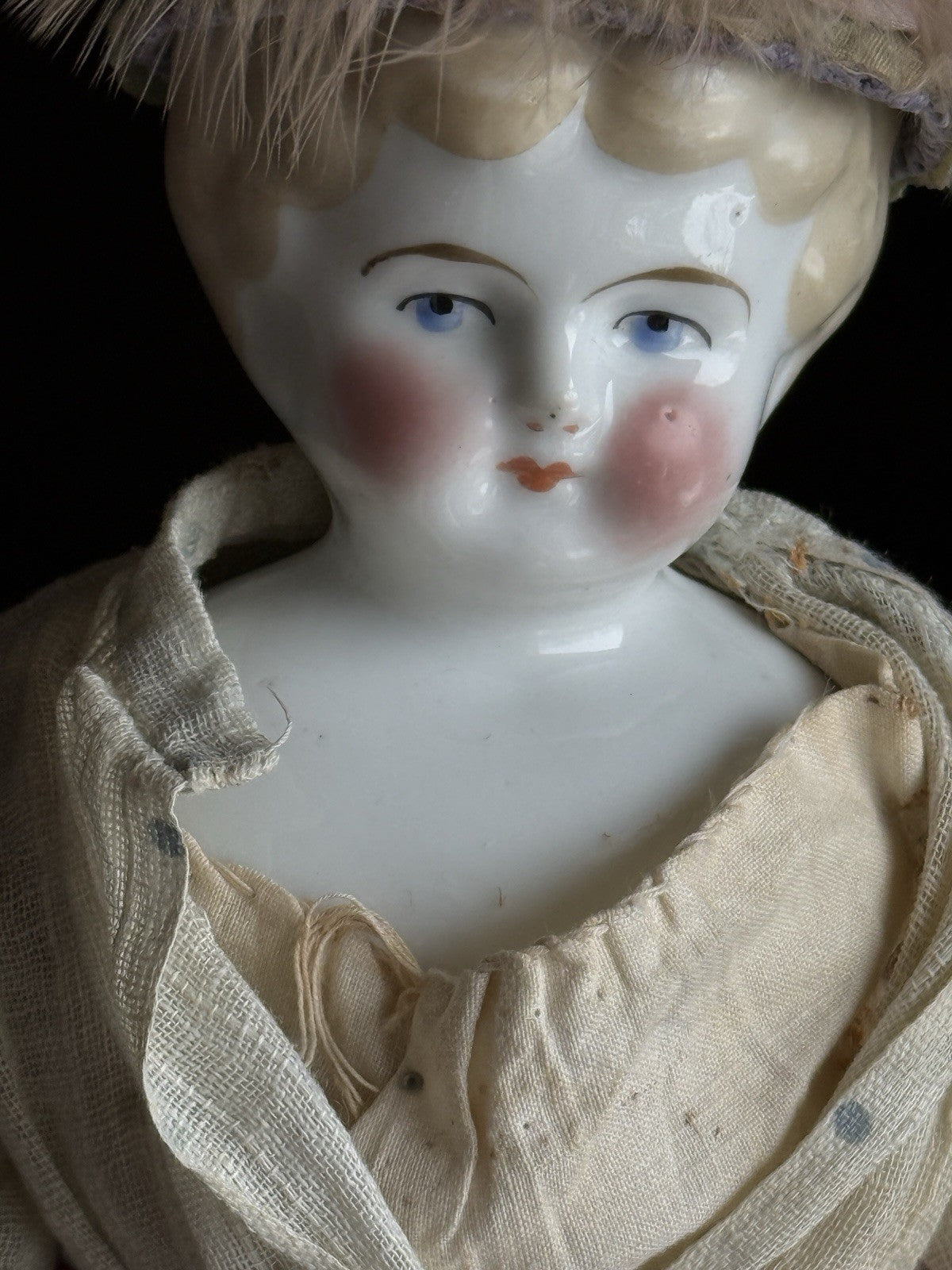 Antique German 14” Lowbrow China Shoulder Head Doll