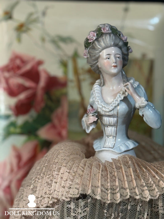 German Porcelain Half Doll "18th Century Lady with Coronet of Flowers"