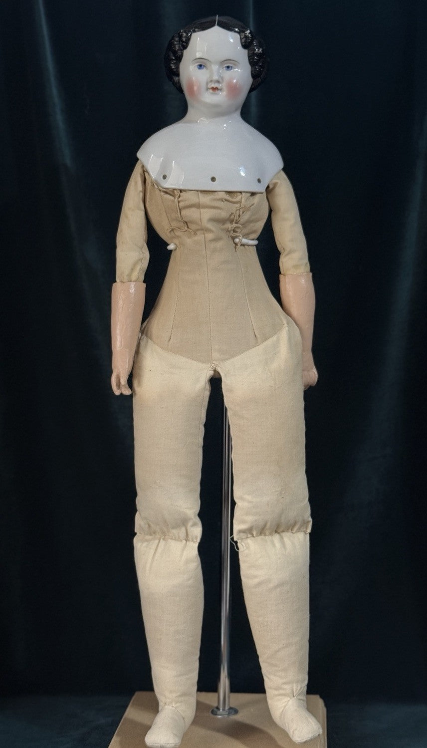 Antique German 25” Flat Top Highbrow China Shoulder Head Doll