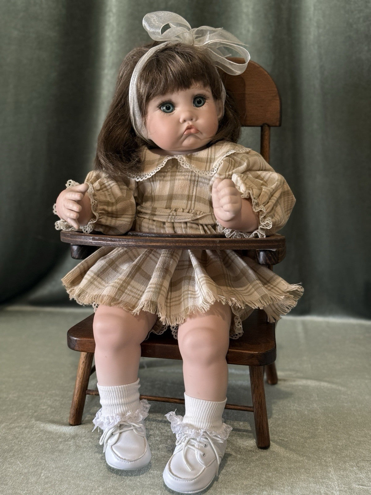 Porcelain Cindy Marschner Kimmie Porcelain Doll with Wooden Chair