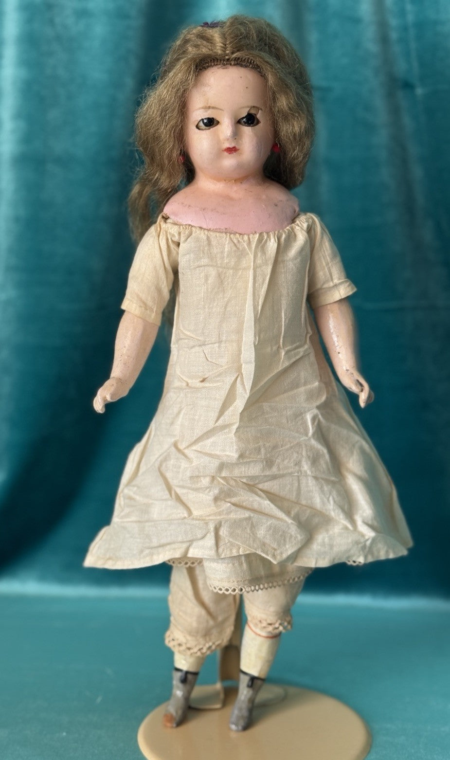 Antique German Wax Paper Mache 13” Doll with Glass Sleepy Eyes