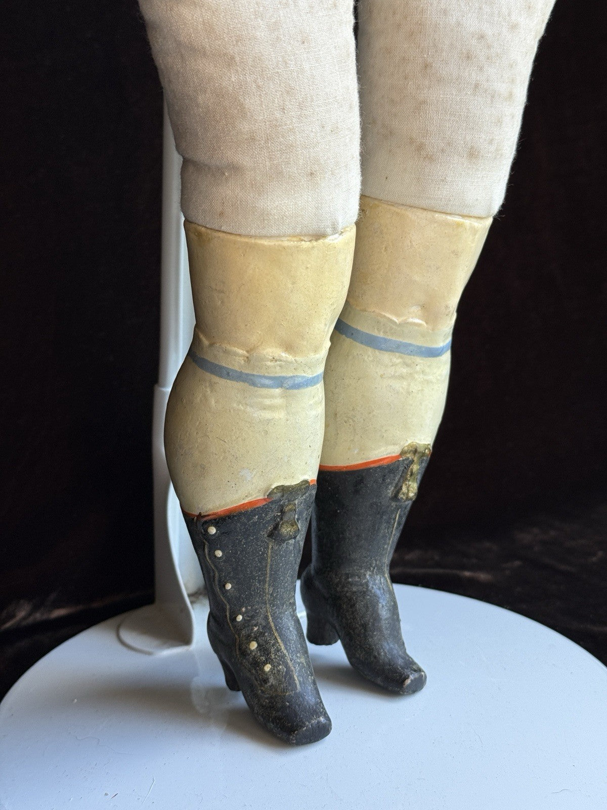 Large Antique German 30” Wax Over Papier Mache Alice Molded Bow Doll