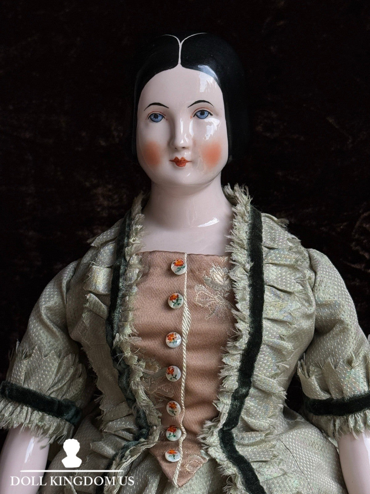 Vintage 16.5” Emma Clear Fanny Elssler China Head Doll with Molded Bun